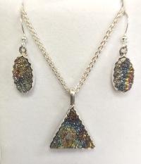 Rainbow Pyrite Pendant and Earrings Set by Mel Koven
