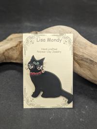 Black Cat with Rhinestones Pin by Lisa Mondy