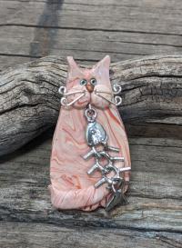 Orange Fat Cat with Fish Bones Pin by Lisa Mondy