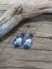Earrings= cloisonne ovals, blue/green by Judy Jaeger