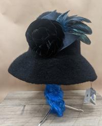 Black Brim hat w/lg Flower pin by Tess McGuire