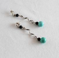 SS Squiggle with Turquoise & Black Onyx-post Earrings by Barbara Shewnack