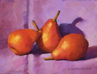 Red Pears on Purple by Sarah Blumenschein