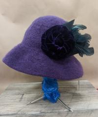 Purple Brim Hat w/lg flower pin by Tess McGuire