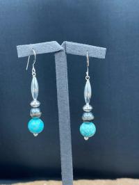 Turquoise, SS, Navajo Pearl Earrings by Suzanne Woodworth