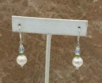 Blue Topaz, Peridot & Pearl Dangle Earrings by Suzanne Woodworth
