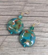 Earrings- Kazxuri squares, olive/teal/tan by Judy Jaeger