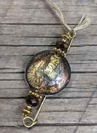 Pin- Venetian glass button bead, bronze/gold by Judy Jaeger