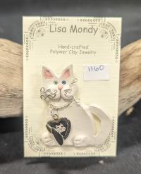 White cat w Locket Pin by Lisa Mondy